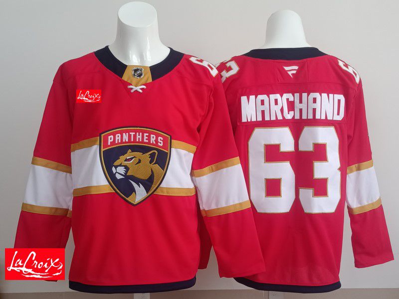 Men 2025 Florida Panthers #63 Marchand Red Fanatics Home Premium NHL Jersey style 6